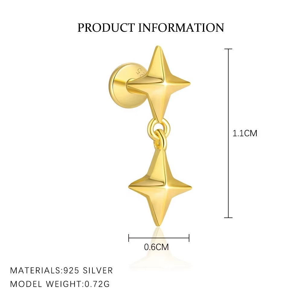 S925 Sterling Silver Irregular Zircon Stud Earrings for Women Star and Circle Niche Design European Jewelry Wholesale