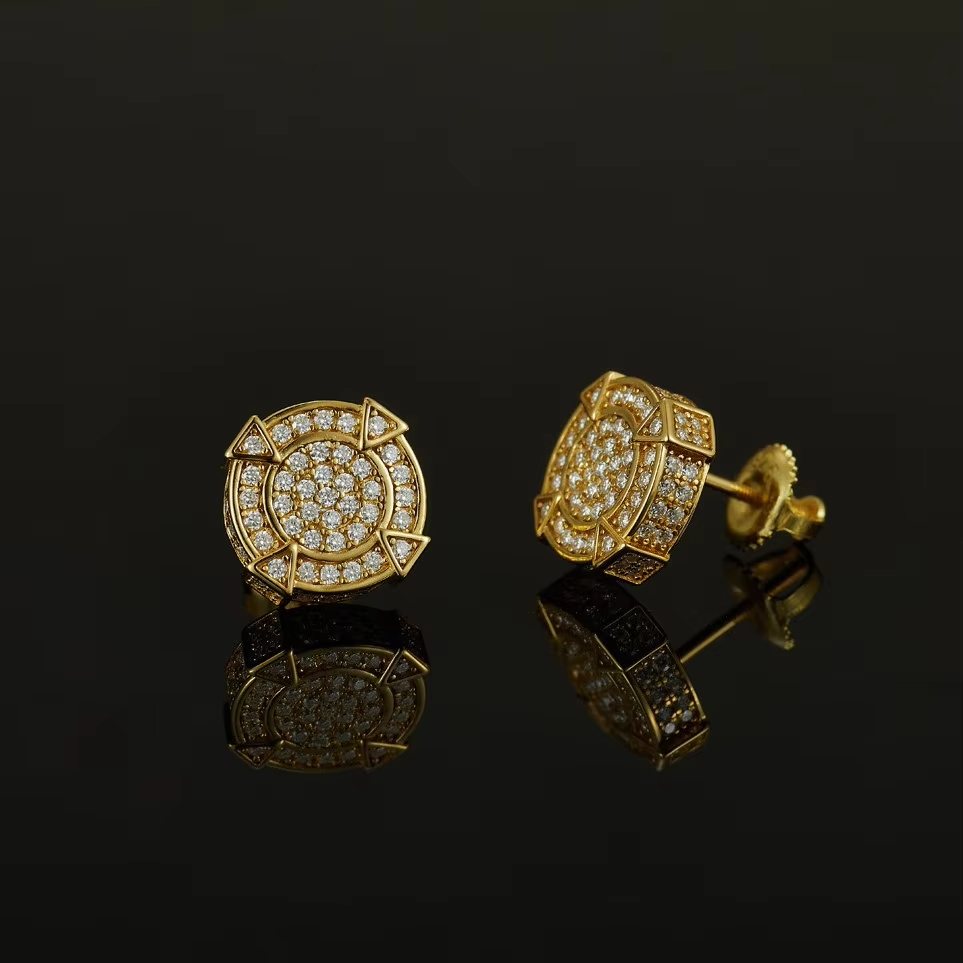 S925 pure silver round full-set moissanite earrings for men and women; light luxury, exaggerated personal style earrings