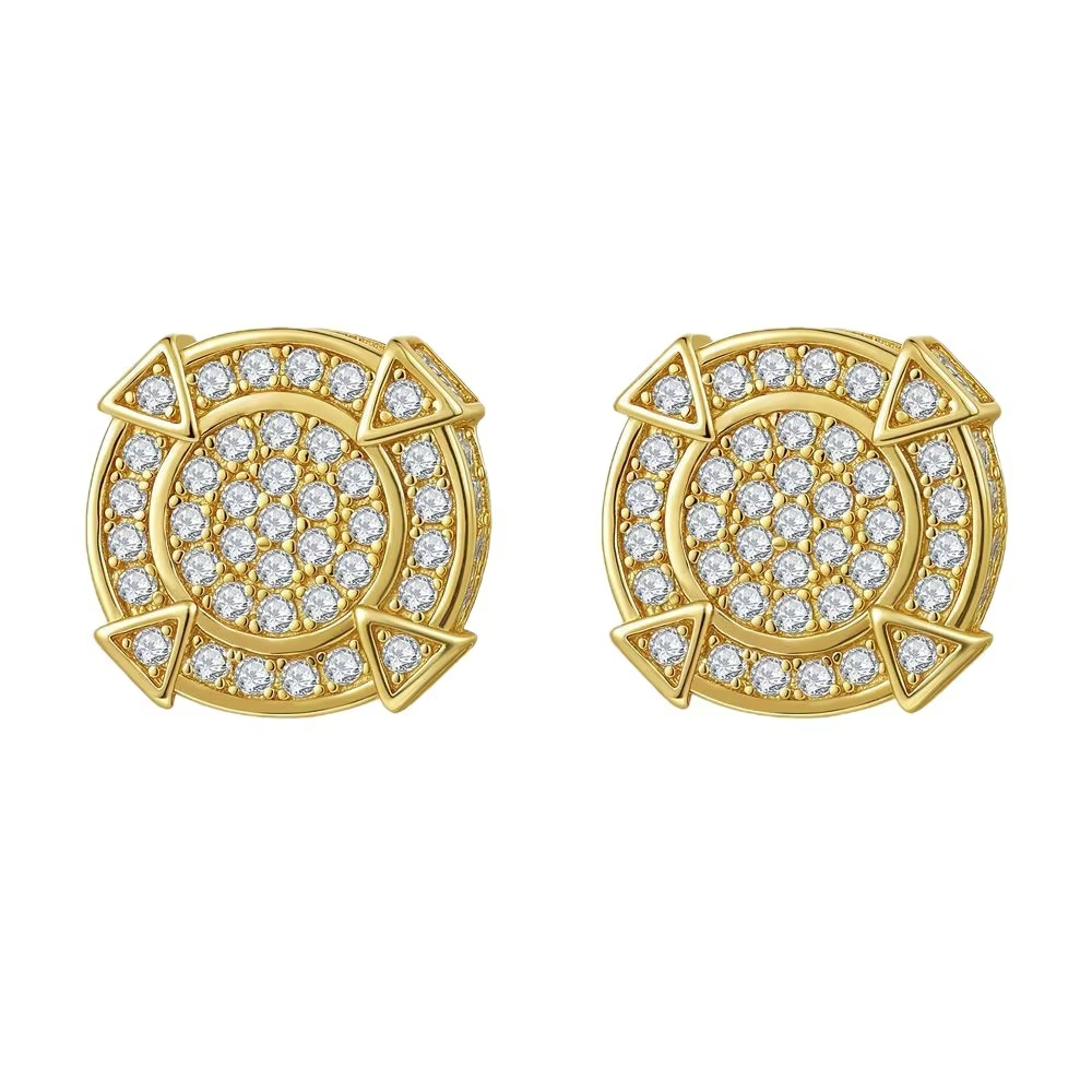 S925 pure silver round full-set moissanite earrings for men and women; light luxury, exaggerated personal style earrings