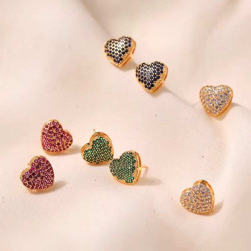 Shescity Best Selling Trendy Heart Designer Stud Earrings Elegant 18K Gold Plated Zircon Earrings Jewelry for Women