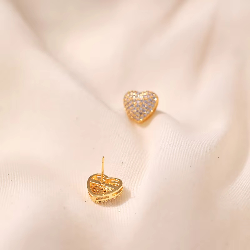 Shescity Best Selling Trendy Heart Designer Stud Earrings Elegant 18K Gold Plated Zircon Earrings Jewelry for Women