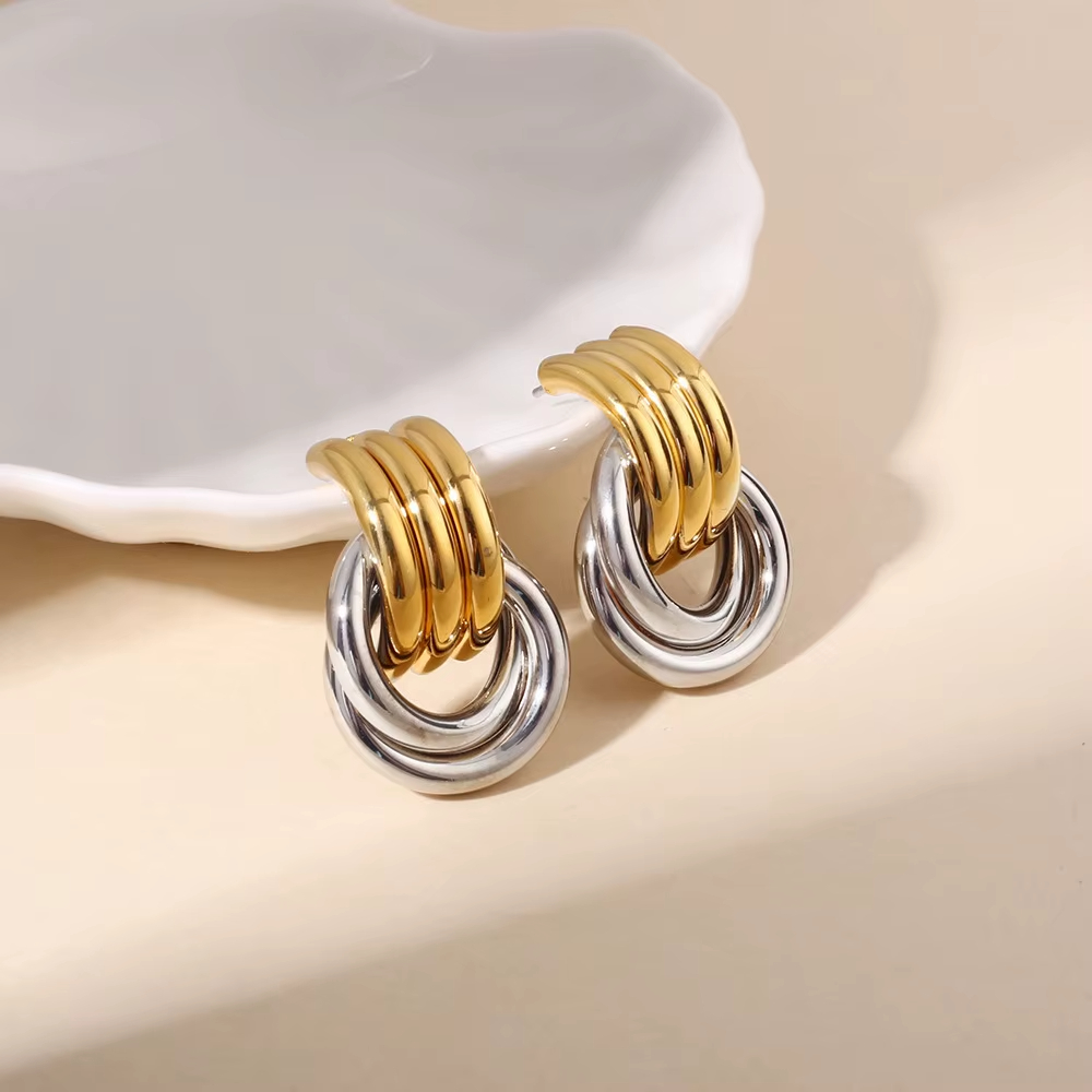 Shescity Trendy Elegant Simple Style Drop Earrings Gold Silver Color Matching Designer Jewelry Women Earrings for Gifts