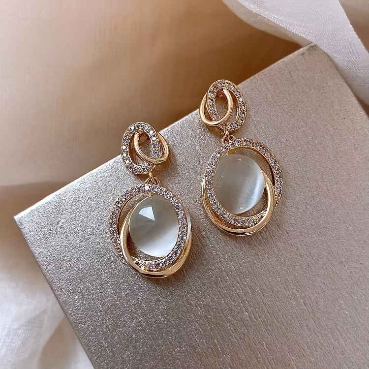 Silver Needle Geometric Opal Diamond Stud Korean Earrings With Clover Flowers Crystal Earrings Sunflower Earrings for Women