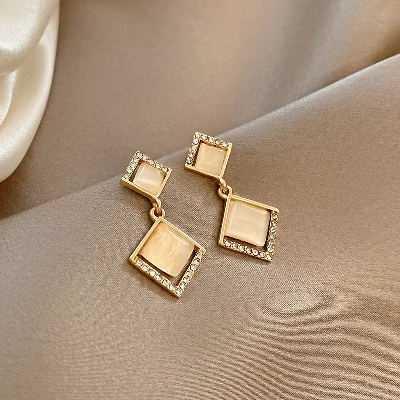 Silver Needle Geometric Opal Diamond Stud Korean Earrings With Clover Flowers Crystal Earrings Sunflower Earrings for Women