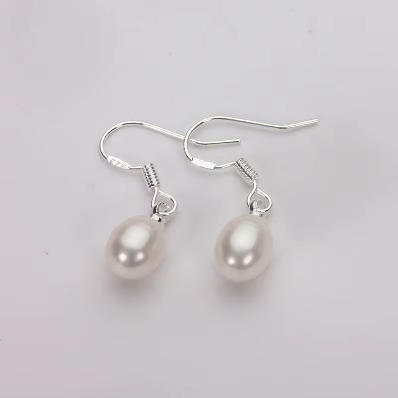 Silvertone White Pink Cultured Natural Freshwater Rice Pearl Earring Water Drop Ear Hook S925 Sterling Silver Fashion Earrings