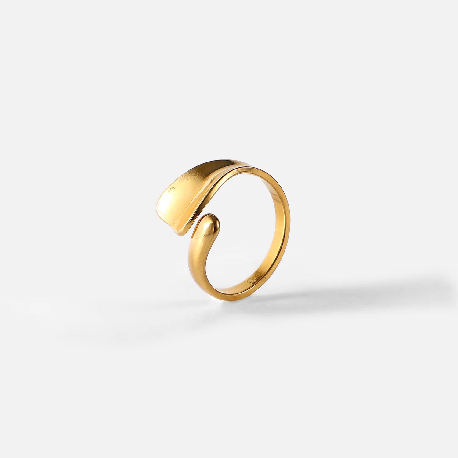 Simple 18K Gold Plated Stainless Steel Adjustable Geometric Ring – Irregular Chunky Finger Jewelry for Women