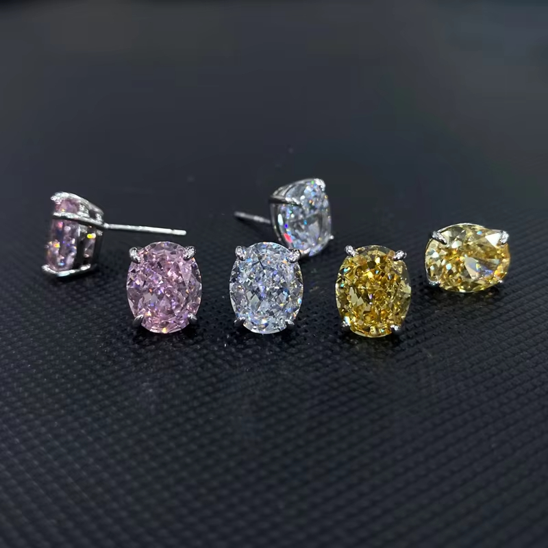 Simple 4 Colors Ear Jewelry Silver Plated Ladies Earings Bridal Female Copper Cute Oval Cut Zircon Stud Earring for Women