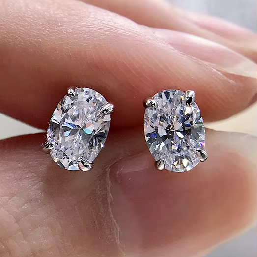 Simple 4 Colors Ear Jewelry Silver Plated Ladies Earings Bridal Female Copper Cute Oval Cut Zircon Stud Earring for Women