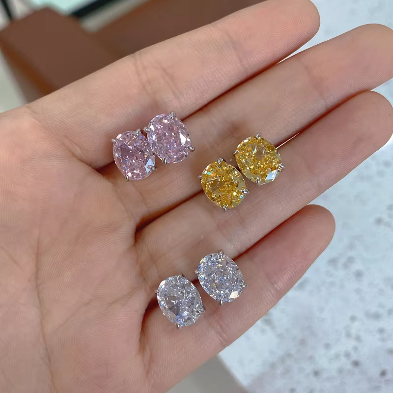 Simple 4 Colors Ear Jewelry Silver Plated Ladies Earings Bridal Female Copper Cute Oval Cut Zircon Stud Earring for Women