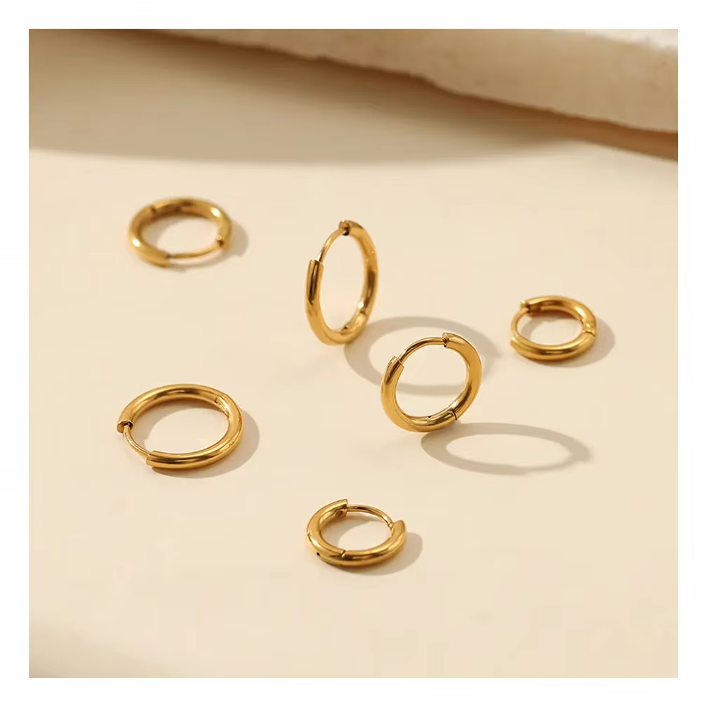 Simple Custom Tarnish Free Fashion Jewelry Women Huggie Stainless Steel Small 18K Gold Plated Hoop Earrings