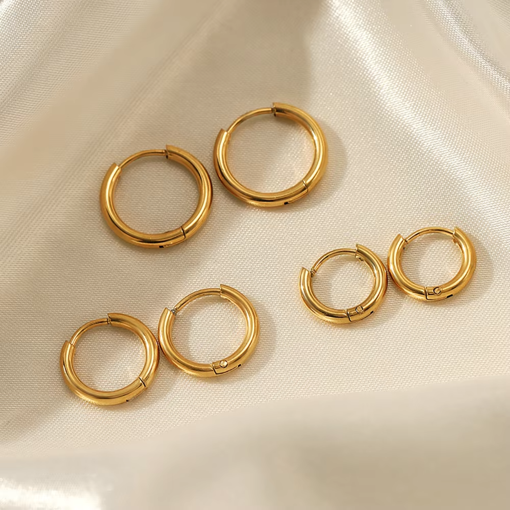 Simple Custom Tarnish Free Fashion Jewelry Women Huggie Stainless Steel Small 18K Gold Plated Hoop Earrings
