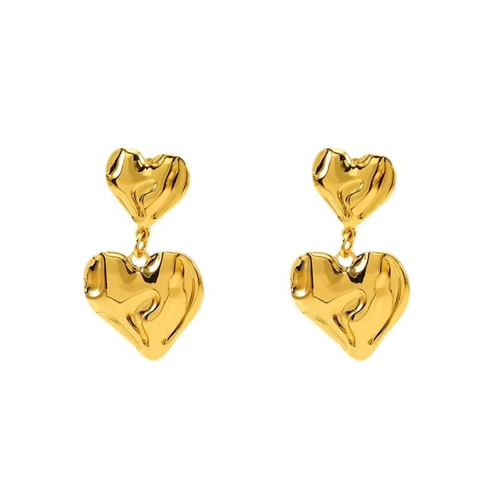 Simple Double Love Earrings Women's Heart-shaped High Fashion Earrings