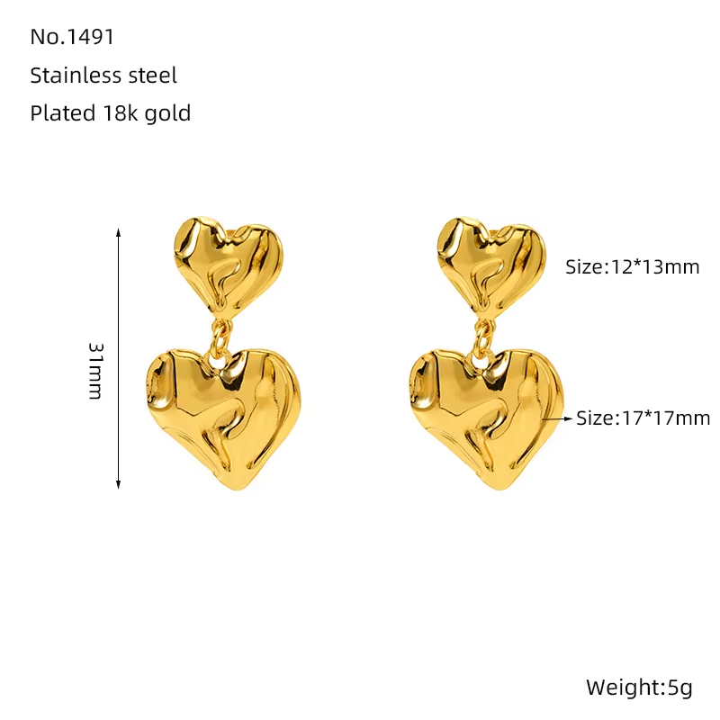 Simple Double Love Earrings Women's Heart-shaped High Fashion Earrings