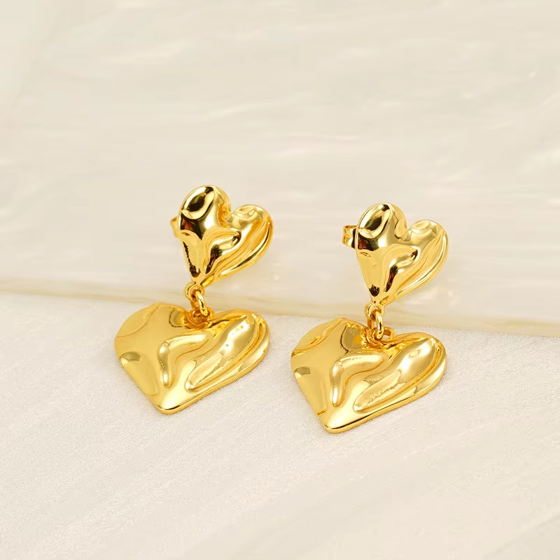 Simple Double Love Earrings Women's Heart-shaped High Fashion Earrings