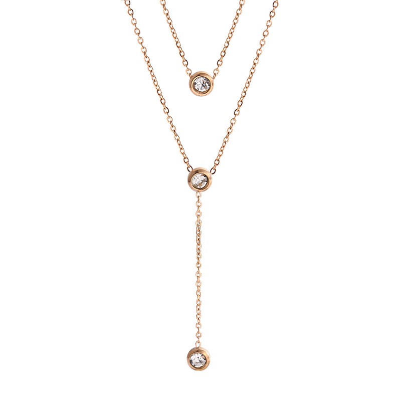 Elegant Layered Titanium Steel Y Necklace with Crystal Pendants