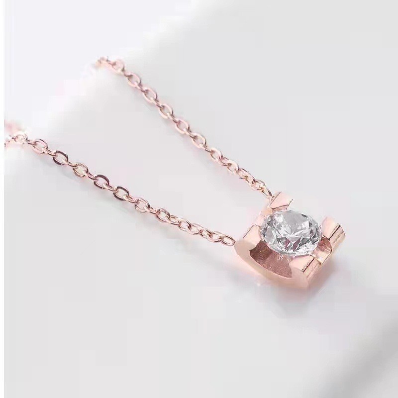 Rose Gold Bezel Crystal Pendant Necklace – Titanium Steel