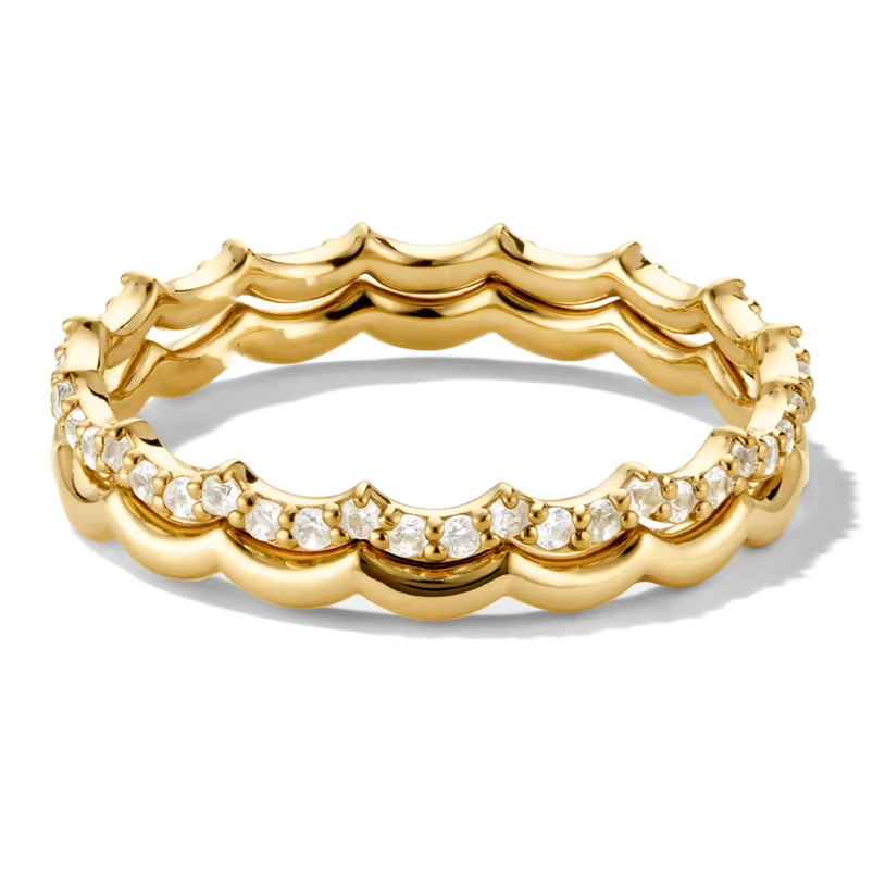 Slim 18K Gold Vermeil Stacker Ring Set with CZ - Custom Logo Available