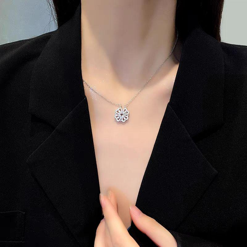 Sparkling Clover Pendant Necklace – Sterling Silver Look with CZ Crystals