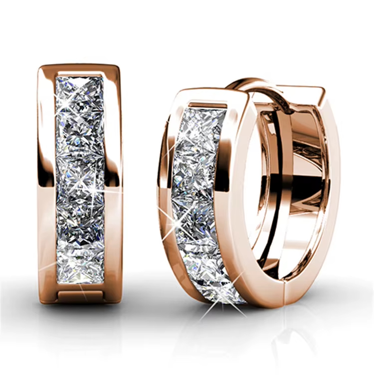 Sparkling Elegant Round Hoop Earrings for Women Austrian Crystal Diamond Earrings Daily Accessories Silver Color/Gold Color