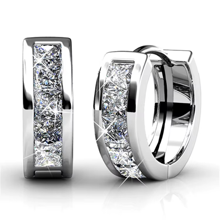 Sparkling Elegant Round Hoop Earrings for Women Austrian Crystal Diamond Earrings Daily Accessories Silver Color/Gold Color