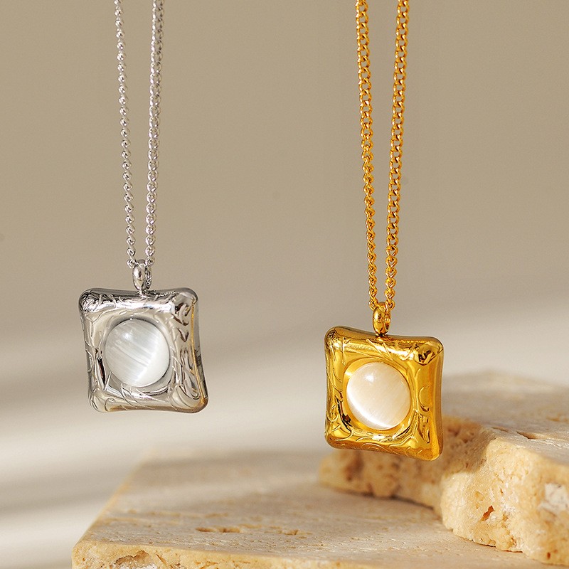 Square Mother-of-Pearl Pendant Necklace – Gold & Silver Tone