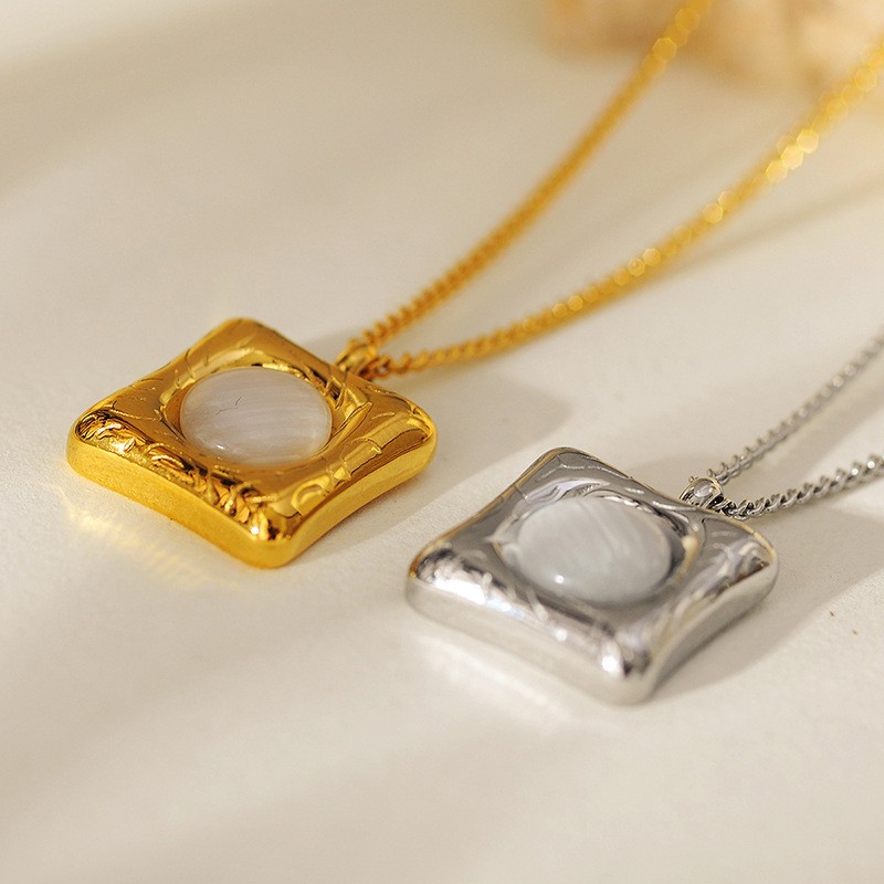 Square Mother-of-Pearl Pendant Necklace – Gold & Silver Tone