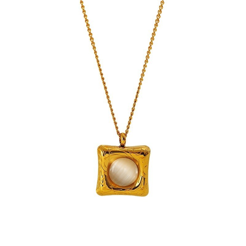 Square Mother-of-Pearl Pendant Necklace – Gold & Silver Tone
