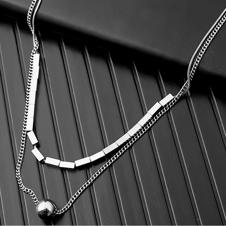 Minimalist Double-Layer Titanium Steel Necklace – Elegant Geometric & Ball Pendant Design
