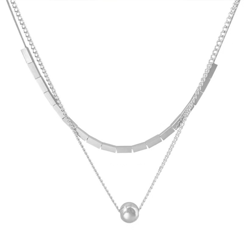 Minimalist Double-Layer Titanium Steel Necklace – Elegant Geometric & Ball Pendant Design