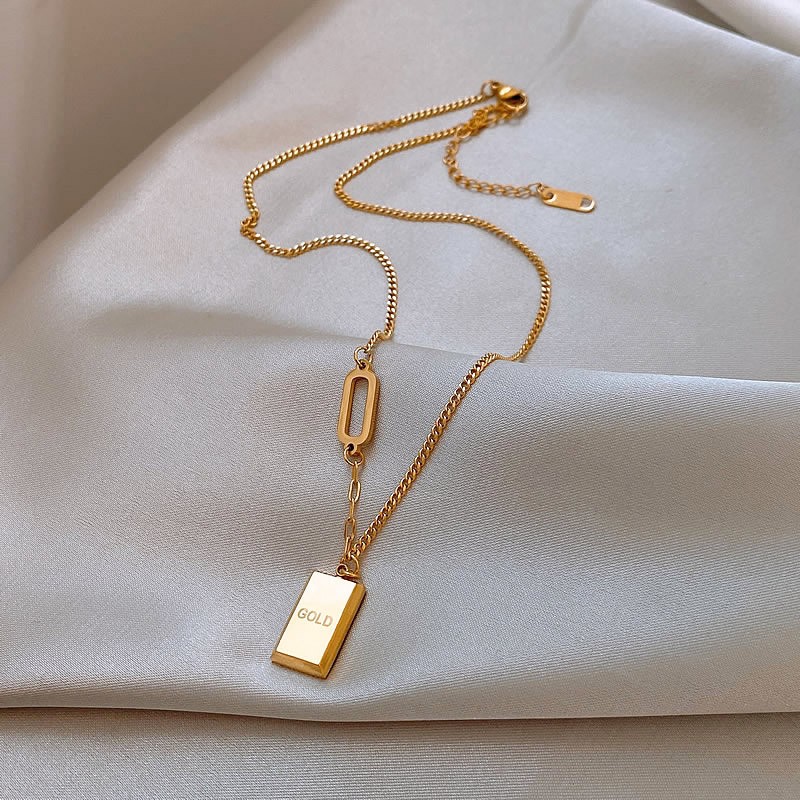 Gold Bar Pendant Titanium Steel Necklace – Urban Luxury Minimalist Jewelry for Men & Women