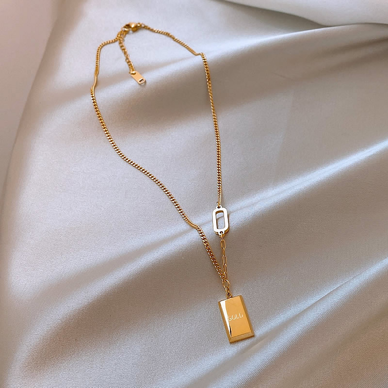 Gold Bar Pendant Titanium Steel Necklace – Urban Luxury Minimalist Jewelry for Men & Women