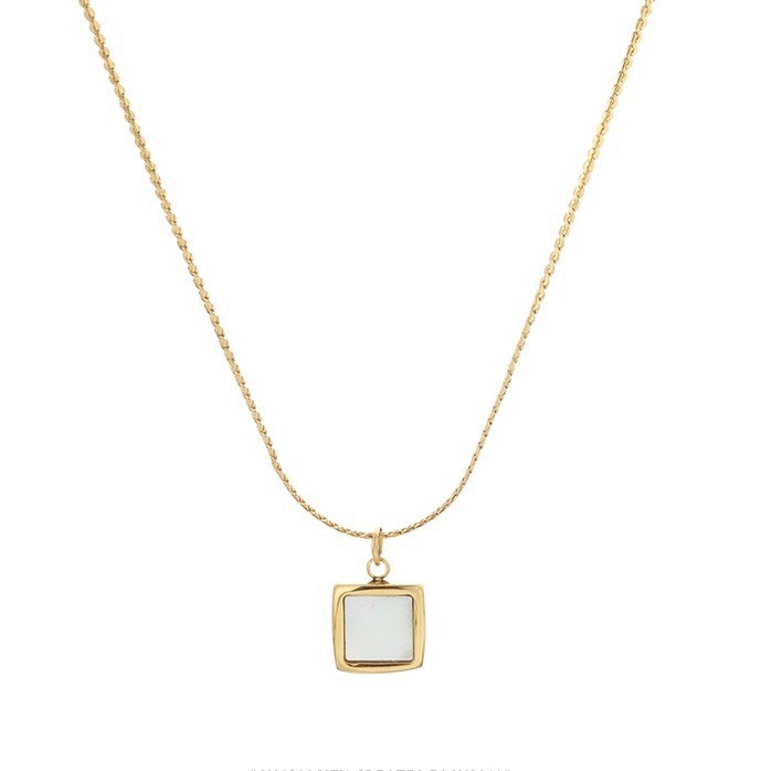 Elegant Square Shell Pendant Necklace – Titanium Steel Gold Minimalist Chain