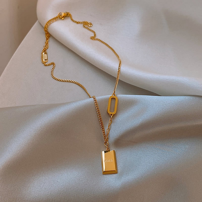 Gold Bar Pendant Titanium Steel Necklace – Urban Luxury Minimalist Jewelry for Men & Women