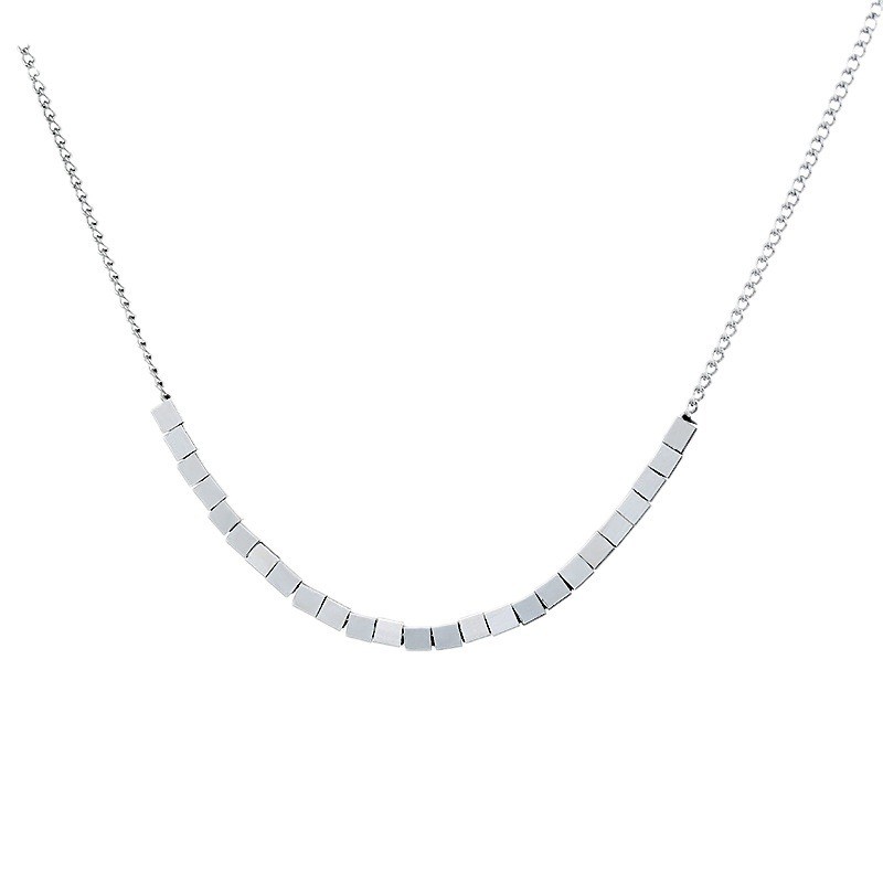 Silver Cube Bead Necklace – Minimalist Titanium Steel Geometric Choker for Men & Women