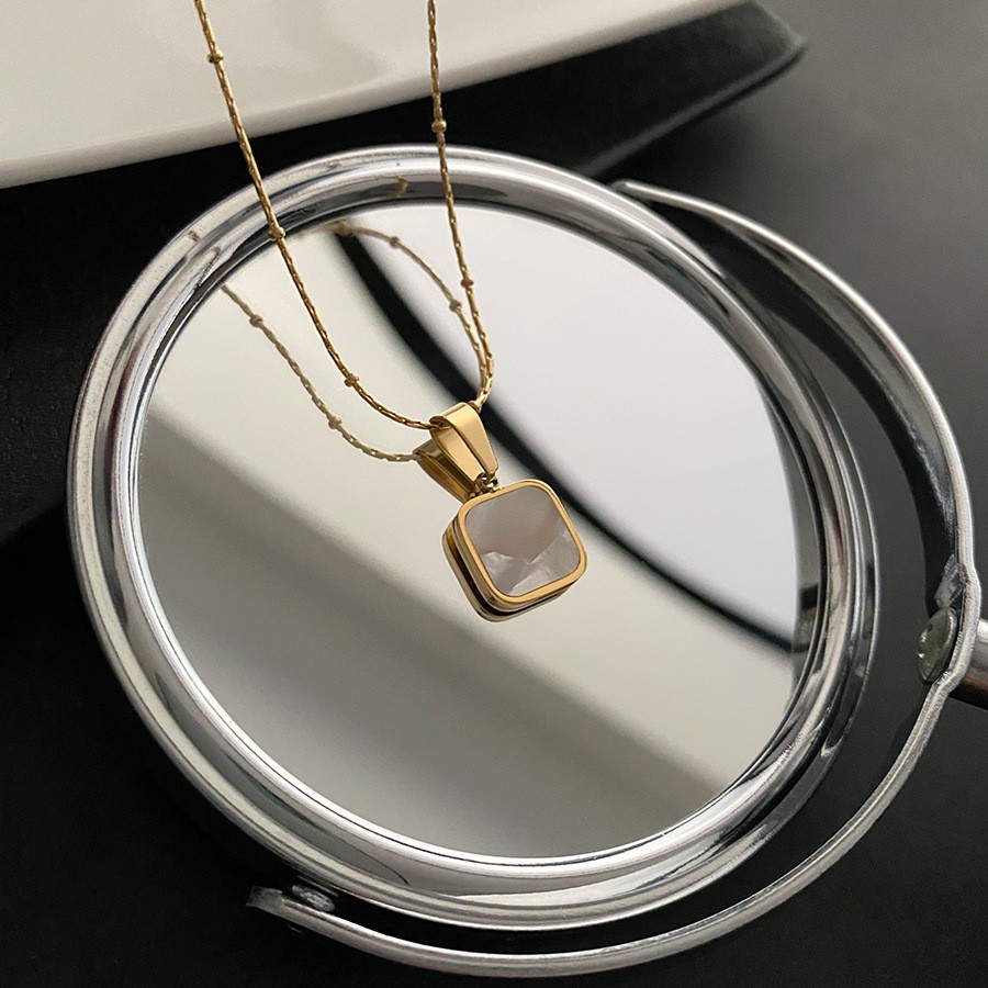 Elegant Square White Pendant Necklace for Women – Titanium Steel Minimalist Jewelry