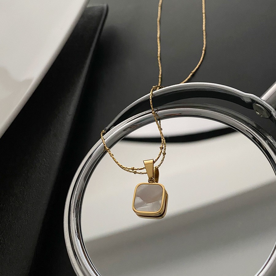 Elegant Square White Pendant Necklace for Women – Titanium Steel Minimalist Jewelry