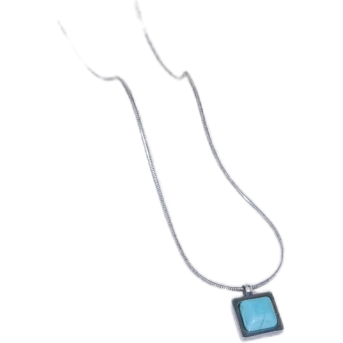 Square Blue Stone Titanium Steel Pendant Necklace – Elegant Minimalist Jewelry
