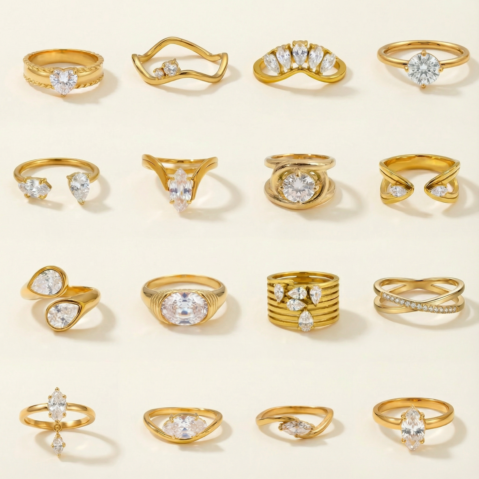 Stackable Luxury Stainless Steel Rings for Women 18K Gold Plated Cubic Zirconia Waterproof Tarnish Free Ring Jewelry Accessories Set