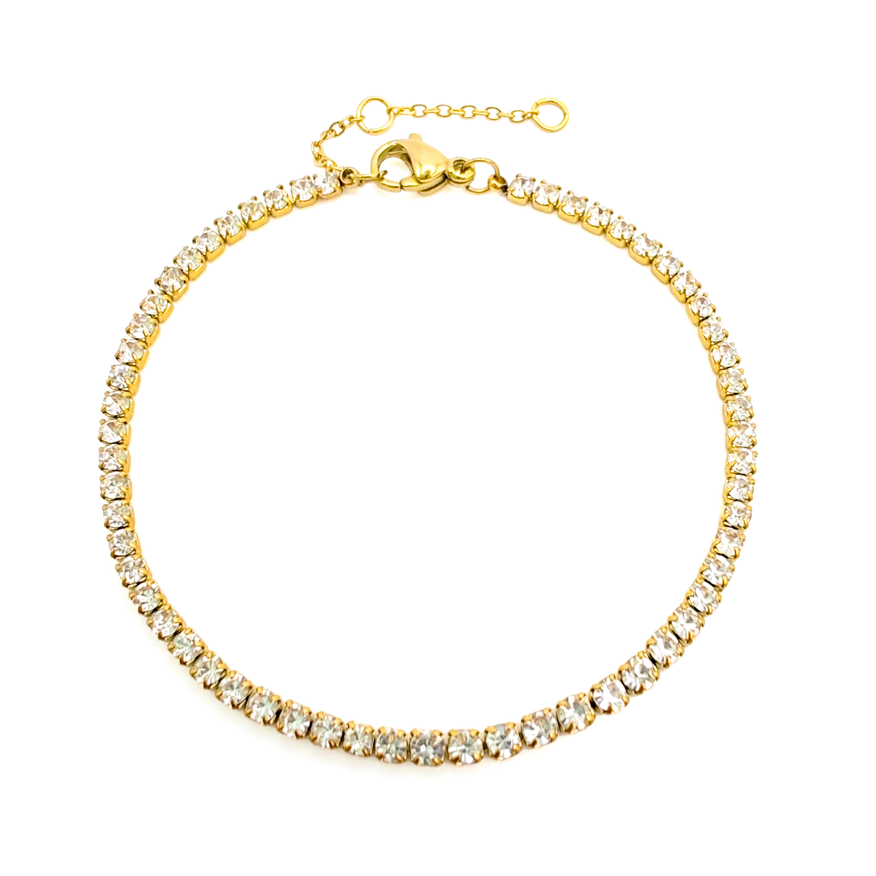 Stainless Steel 14K Gold PVD Plated 15cm Length Zircon Tennis Chain Bracelet Titanium Steel Full Paved Zircon Chain Bracelet
