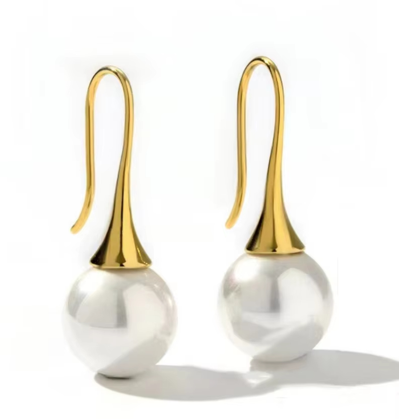 Stainless Steel 18K Gold Color Plated Hook Earrings Imitation Pearl Drop Earrings Teardrop-Shaped Pearl Earrings for Women