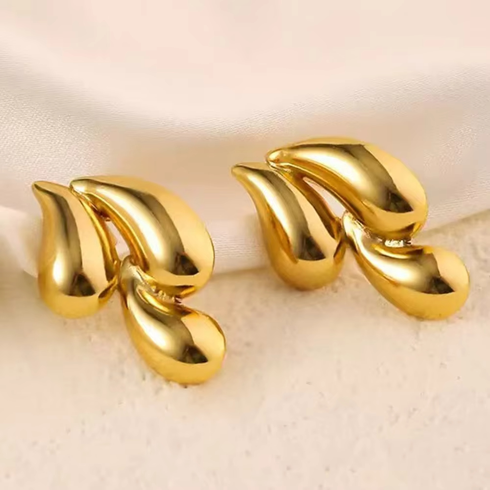 Stainless Steel 18K Gold Plated Simple Overlapping Water Drop Stud Earrings Fashion Elegant Niche Earrings Women Tarnish Free
