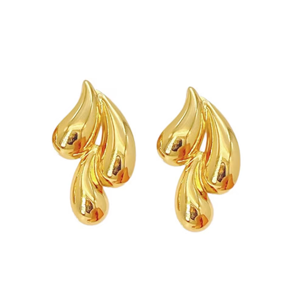 Stainless Steel 18K Gold Plated Simple Overlapping Water Drop Stud Earrings Fashion Elegant Niche Earrings Women Tarnish Free