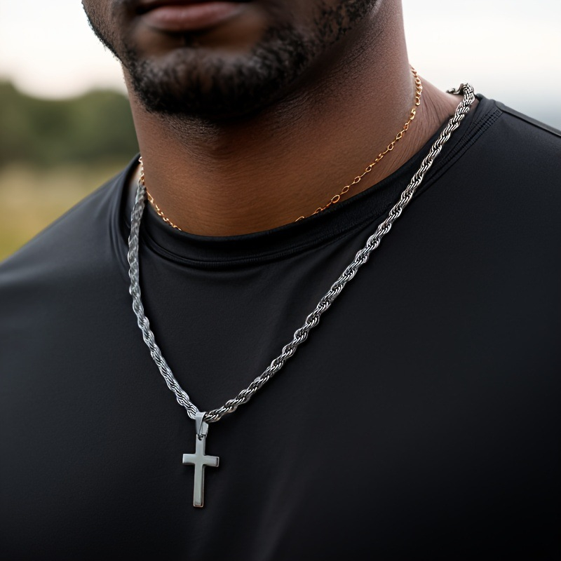 Personalized Stainless Steel Cross Necklace for Men – Custom Cross Pendant