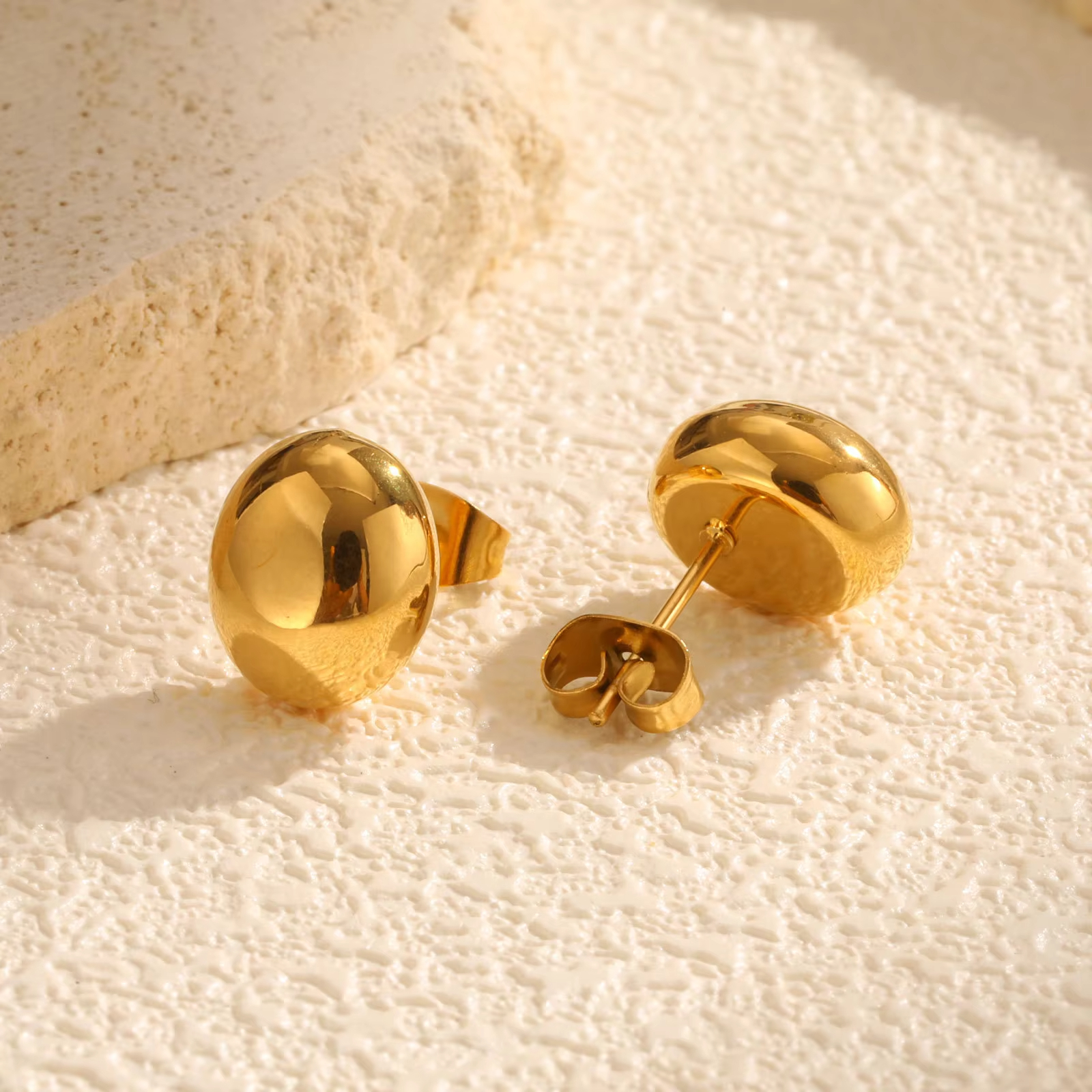 Stainless Steel Glossy Drop Earrings Golden Plated Trendy Geometric Design for Women Gift