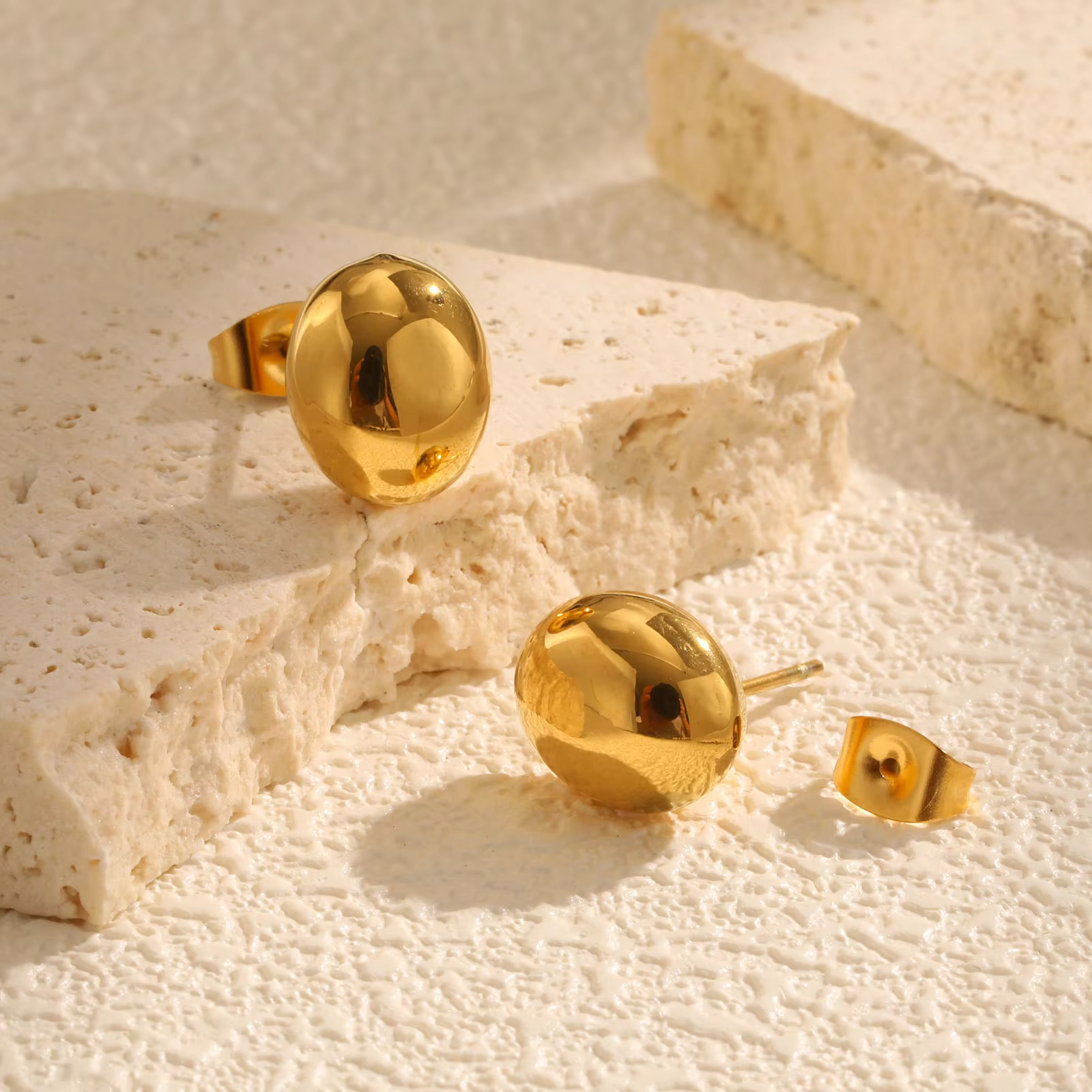 Stainless Steel Glossy Drop Earrings Golden Plated Trendy Geometric Design for Women Gift