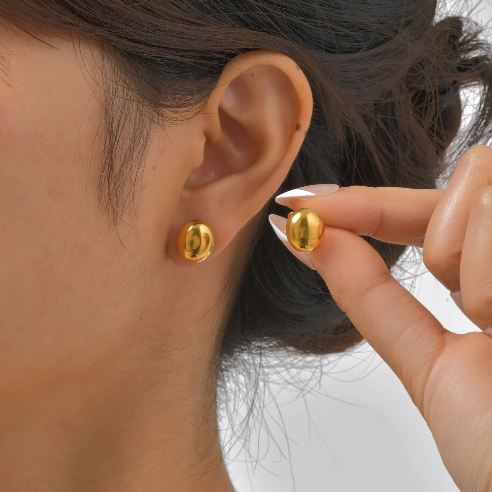 Stainless Steel Glossy Drop Earrings Golden Plated Trendy Geometric Design for Women Gift