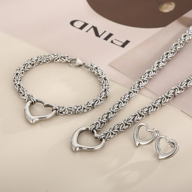 Stainless Steel Jewelry Sets Gold Heart Necklace Bracelet Set Waterproof Tarnish Free Hypoallergenic Gift