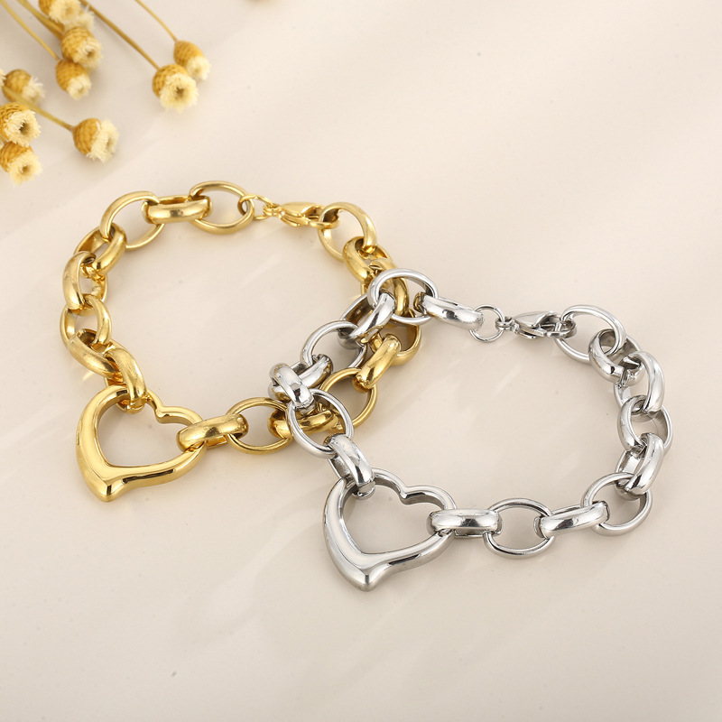 Stainless Steel Jewelry Sets Gold Heart Necklace Bracelet Set Waterproof Tarnish Free Hypoallergenic Gift