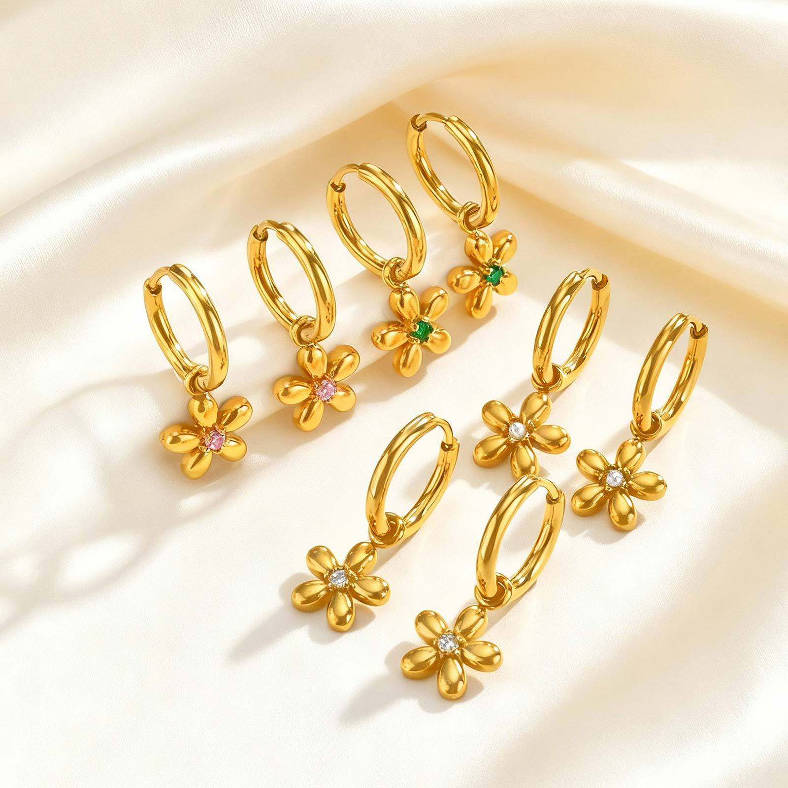 Stainless Steel Gold Plated Drop Earrings Trendy Women's Flower Design Exquisite Commuter Earrings
