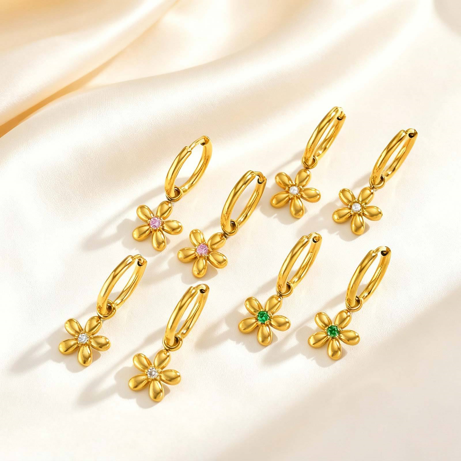 Stainless Steel Gold Plated Drop Earrings Trendy Women's Flower Design Exquisite Commuter Earrings